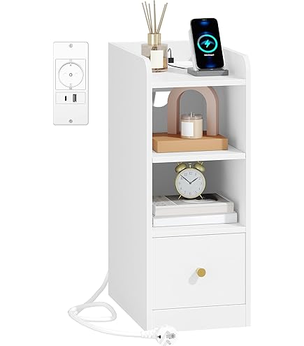 SoBuy Nachtkastje Set van 2,Smalle Bijzettafels met Lade, Ideaal voor Boxspringbed, Banktafel of Telefoontafel, Lichtgrijs, 20x60x35 cm, Naturel, FBT111-Nx2