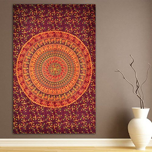 Elephant & Camel Tapestry, Indian Hippie Wall Hanging , Bohemian Bedspread, Mandala Cotton Dorm Decor Beach Blanket by Marubhumi