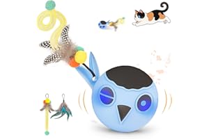 Zeepet Interactive Cat Toys for Indoor Cats Adult, Cat Ball Toy for Kitten, Automatic Moving Ball for Puppy Small Dog with 2 Feather Tails, 4 Mode Motion Touch Activation, Multiple Chirps Stimulate