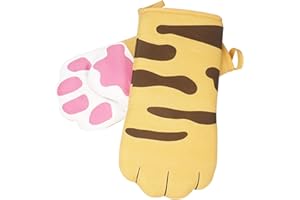 KLMNOP Oven Heat-Resistant Gloves,High-Temperature Cooking Gloves, Pure Cotton High-Temperature Pot Holder Gloves for Grilling and Baking, Microwave Ovens Other Necessary Cooking Tools 1 pair Catpaw