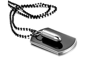 OIDEA Bijoux Pendentif Collier Homme Balle Plaque Militaire Dog Tag Style Militaire Armée pour Homme et Femme Couleur Noir Argent