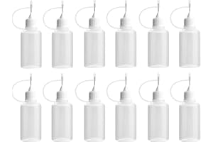 LYLQMY 12 Pcs 1 Ounce Needle Tip Glue Bottle 30ml Plastic Dropper Bottles for Small Gluing Projects, Paper Quilling DIY Craft, Acrylic Painting, White.