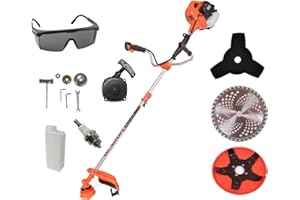 KNAKASAKI Cortacéspedes Desbrozadora Gasolina, 65cc 3,0hp, Motor 2 Tiempos, Accesorios Incluidos, Cuchilla 3 Dientes, Carrete Doble Hilo, Disco 80 Dientes, Disco 5 Puntas, Herramienta Gasolina