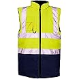 MyShoeStore Hi Viz Vis Bodywarmer Fleece Lined Reversible High Visibility Reflective Waterproof Workwear Security Safety Wear Warm Gilet Waistcoat Body Warmer Padded Vest Big (Yellow/Navy,L)