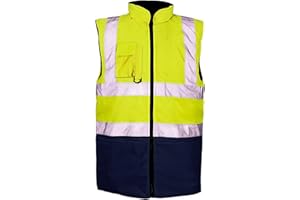 MyShoeStore Hi Viz Vis Bodywarmer Fleece Lined Reversible High Visibility Reflective Waterproof Workwear Security Safety Wear Warm Gilet Waistcoat Body Warmer Padded Vest