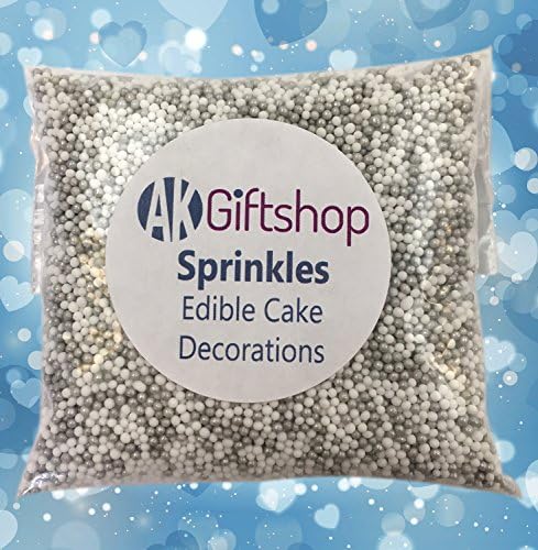 Silver and White Sprinkles (Wedding/25th Anniversary Mix) Hundreds and Thousands, Edible Cake Decorations (100g)
