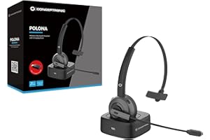 Conceptronic POLONA03BD Headset Wireless Bluetooth mit Ladestation kabellose Kopfhörer mit geräuschunterdrückendem Mikrofon, Schwarz