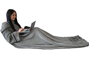 HOMELEVEL Koc z mikrofibry z rękawami, koc na sofę, koc na sofę, koc z rękawami, 200 x 150 cm, jasnoszary