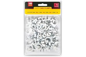 KNIGHT Plastic White Cable Clamps Clips Flat Electrical Wire Holder Round TV Phone Internet Lead Fixings with Fixing Nail Assorted Sizes Pack of 100