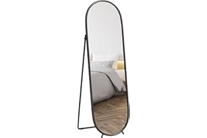 HOMCOM Specchio da Terra Moderno a Figura Intera, 157x36 cm Specchio Verticale Antiscoppio con Cornice, in Vetro, MDF e Metallo, per Camera da Letto, Soggiorno e Ingresso, Nero