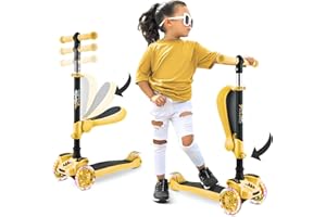 Hurtle 3-Wheel Tri Scooter for Kids - Ages 2-12, Flip-able Seat, Foldable, Flashing Lights, Adjustable Height