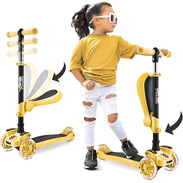 LUMI RIDE Kinderstep 2 wielen, Scooter voor kinderen vanaf 3 jaar, LED - 7 kleuren, 20 programmas - 3 niveaus stuurverstelling, voetrem, afneembare handvatten (Zwart en geel