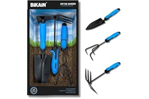 BIKAIN - Kit de Jardinería - 3 Herramientas - Incluye Pala Ancha, Lanza+Horquilla y Cultivador - Mangos Ergonómicos y Antideslizantes - Herramienta de Acero