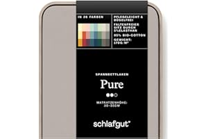 ‎SCHLAFGUT Schlafgut Pure Spannbettlaken 180x200cm bis 200x220cm - 95% Biobaumwolle, 5% Elasthan, Oeko-TEX Zertifiziert, Sand Mid, Matratzenhöhe bis 35cm