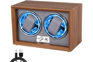 KZAN Automatic Watch Winder with LED Light Soft Flexible Watch Pillow AC Adapter Quiet Motor 4 Rotation Modes 2 Slots