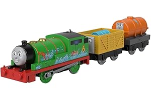 THOMAS & FRIENDS Thomas y sus amigos Percy con vagón cisterna Locomotora motorizada con vagones, tren de juguete para niños +3 años (Mattel GYW13)