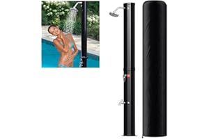 Izrielar Solardusche 35 Liter 217cm Solar Gartendusche Inkl. Schutzhaube und 180° Regenduschkopf, bis 60°C, 50 PSI Wasserdruck, ohne Stromanschluss, für den Garten Urlaub und Camping, Schwarz