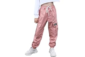 Happy Cherry Cargo Pants Kids Girls Cotton Trousers Elastic Waist Loose Sweatpants Casual Streetwear