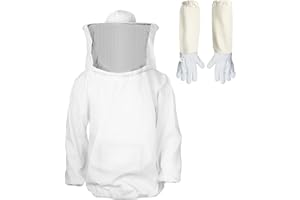 QWORK combinaison apiculture avec gants longs, veste d'apiculteur avec voile, pour la prévention des piqûres d'abeilles, XL