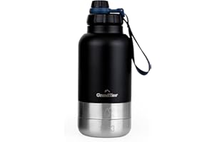 GrandTies Insulated Portable Dog Water Bottle with 2 Removable Dog Bowl Dispenser, Leakproof Dog Food Travel Container, Dog Accessories for Walking, Hiking, Camping (950ml, Matte Black)