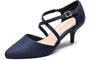DREAM PAIRS DERAM Pairs Womens Court Shoes Mid Heel Chunky Dress Sandals Pointed Toe Kitten Ladies Ankle Strap Wedding Party Pumps SDPU2437W-E