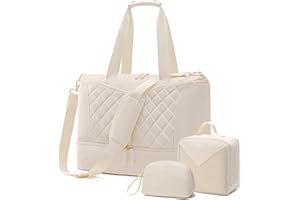 ETRONIK Weekender Damen, Sporttasche Damen Reisetasche Damen mit USB-Ladeanschluss, Travel Duffle Bag Tasche für Krankenhaus Handgepäck mit Schuhfach, Gym Bag 3er Set Weiß