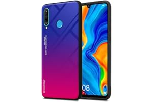 Cadorabo Estuche Compatible con Huawei P30 Lite en PÚRPURA - Rojo - Funda Protectora Bicolor Fabricada en Silicona TPU y Parte Trasera de Cristal Templado