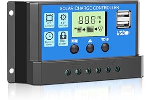 XTVTX Solar Laderegler 30A 12V/24V, Solar Ladegerät Controller Solarpanel Batterie Intelligente Solarregler mit Dual USB Port 5V Licht Timer,LCD Display, Solar Laderegler für Industrie, Zuhause