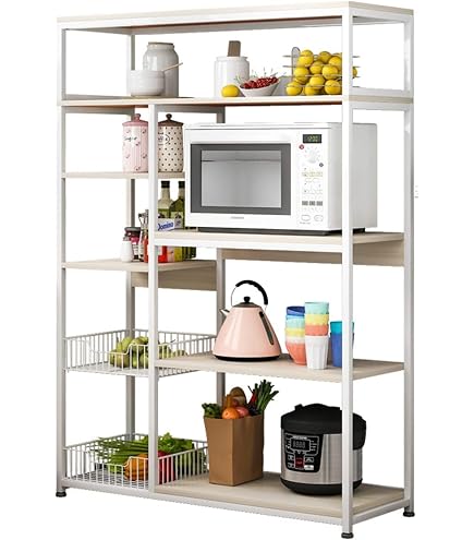Étagère De Cuisine Industrielle – 50x30x100 Cm – Blanc Et Naturel, 4 étagères MDF, Cadre Métal - 10