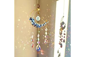 Cnwinu Crystal Suncatcher, Gold Moon Catchers Hanging with Chain Pendant Ornament, Rainbow Sunlight Deco, Wind Chimes for Window Bedroom Car Home Garden Party Decorations (Hourglass Moon Blue)