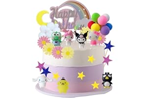 DANDUOLAI 36pcs Cake Topper Rainbow Balloon Hello kuromi Birthday Party Cake Decorations Supplies Set, Mini Colorful Party Decor Favors Happy Birthday Baby Shower (kuromi)