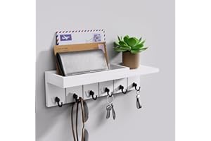 HapiRm Key Holder for Wall - Wooden Key Hooks Wall Mounted with 6 Hooks, Key Rack with Storage Shelf for Mail, Phone, Small Decor, Ideal for Entryway, Office, and Hallway