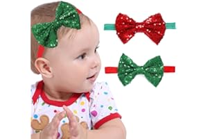 Fashband Baby Girl Headbands Bow Hair Band Elastic Glitter Sequin Hair Accessories for Christimas Party Decoration Costume（Pack of 2)