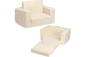 BEJOY Canapé-lit pliable en peluche synthétique 2 en 1 - Pour chambre d'enfant - Parfait comme cadeau d'anniversaire pour filles et garçons - Beige clair