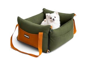CJYMMFAN Siege Auto Chien Voiture pour Petite et Moyenne Moins de 15kg, Panier Chien Voiture Portable avec Aire de Repos Extensible, Siège Auto Détachable pour Le Transport avec Clip de Sécurité