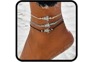 Yean Boho Tortue Bracelet Cuir Cheville Bracelet En Cuir Cheville À La Mode Pied Bijoux Chaîne pour Femmes Et Filles (Lot de 3)