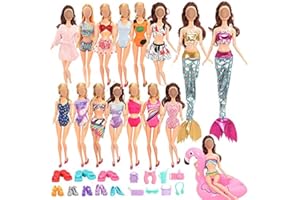 Miunana 25 Accesorios para Barbie 11.5 Pulgadas Muñeca De 28-30 cm: 4 Trajes De Baño + Pijama + Toalla + Salvavidas + 2 Ropas Sirena + 8 PCS Zapatos + 8 Accesorios （Seleccionado Al Azar