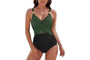 Svanco Maillot De Bain Femme 1 Pieces Gainant Ventre Plat Maillot Une Pièce en Maille Elégant Amincissante Push Up Rembourré Monokini