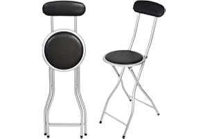 GR8 HOME Black Breakfast Folding Bar Stool Light Weight High Chair Padded Round Desk Portable Foldable Seat Kitchen Home