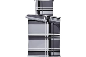 one-home Bettwäsche Mikrofaser Garnitur Bettbezug modern viele Muster mit Reißverschluss, Farbe:Grafisch grau, Größe:4 teilig 135x200 cm