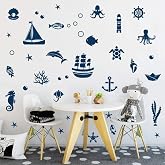 40 Pieces Bathroom Wall Stickers I Wall Sticker for Childrens Room I Wall Sticker Underwater World I Cartoon Fish Sailing Boat Sticker I Animals Wall Sticker for Boys Bedroom Baby Room Tile Decoration