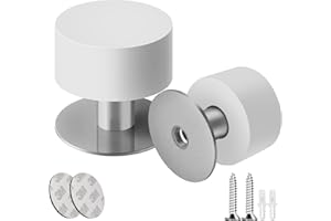 SZWLJ 2PCS White Self-Adhesive Door Stops, Wall Mounted Door Stoppers, Rubber & Stainless Steel Doorstop for Home and Office Door Noise Reduction & Shock Absorption (Screws, Plugs, Stickers)