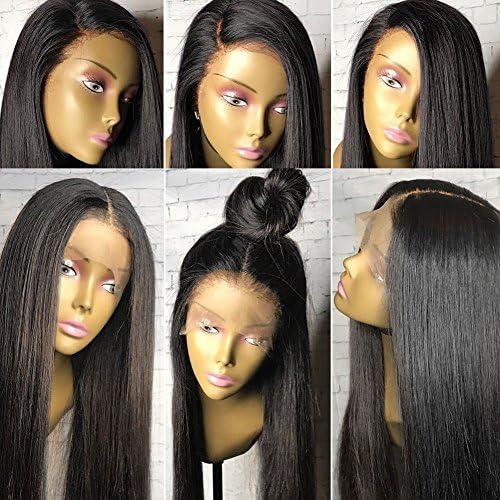 StylistLee 360 Wigs Human Hair Pre Plucked 360 Lace Wigs 150% Density Nature Color 360 Wig with Baby Hair Light Yaki Straight 360 Lace Frontal Wig for High Ponytail Updo Any Part Style 14inch
