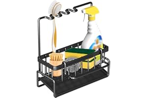 LYKTRIX Porta Spugne Lavello Cucina,Organizer Lavello Cucina,Porta Spugne con Vaschetta di Scarico, Porta Stracci,Accessori Per Lavello Cucina,Porta Spugne da Cucina-Nero