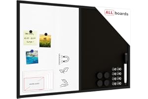 ALLboards Tableau en liège noir et blanc magnétique COMBI 90x60cm cadre noir en bois laqué