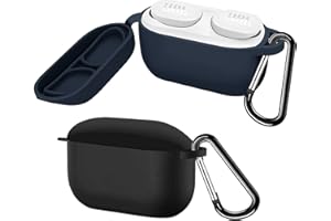 easyBee Etui kompatybilne z JBL Wave 100TWS, z 2 karabińczykami, płynne silikonowe etui, ultracienkie, odporne na uderzenia etui ochronne na słuchawki Bluetooth – czarne i niebieskie