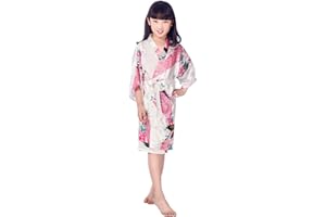 Westkun Kimono Bambina e Ragazze Vestaglia Vestito Cinese Pigiama Accappatoio Giapponese Lunga Estiva Pavone e Fiori Partito Nozze Pigiameria Robe