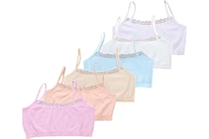 Bevalsa 6er Lot Filles Brassieres Dentelle,Bra Gilet sous-Vêtements Bustier Fille Soutien-Gorge de Sport Uni Basique Débardeur Crop Tops Haut Bandeau Lingerie 10-14ans,Taille Unique