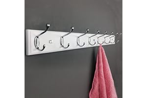 lomejii Perchero de pared de madera con 8 ganchos, 80cm, fuerte perchero para abrigo, sombrero, bolso, perchero grande y moderno para la entrada, pasillo, dormitorio, color blanco