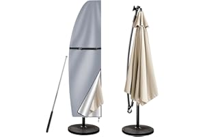 wiipara Parasol Cover with Rod, Parasol Protective Cover fit for Waterproof UV-Block Windproof Large Umbrella Cover with Zip and Storage Bag for Garden Outdoor (Grey, 205x25x57/48(bottom) cm)